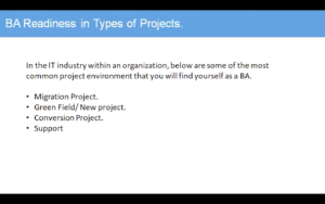BA Readiness in Types of Project